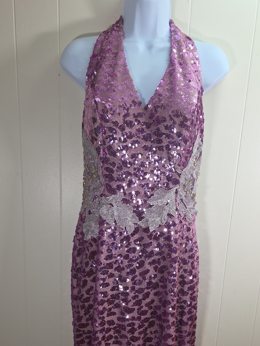 Lavender Sequin Halter Evening Dress